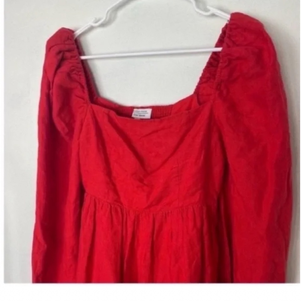 & OTHER STORIES Linen Peasant Dress Cottagecore Puff Sleeve Red Ruffle 4 EUR 36 - Picture 10 of 10